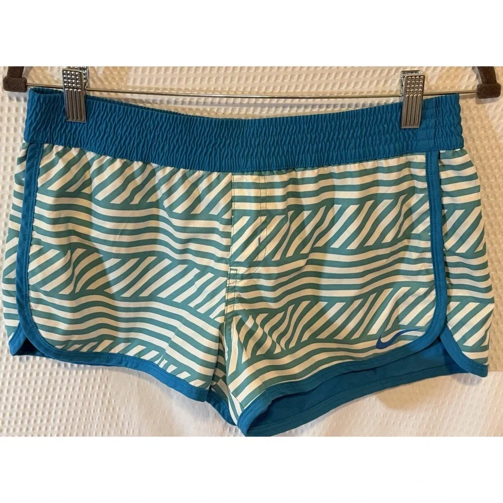 Nike Women's Blue/White Striped Athletic Running Shorts Elastic Waist M